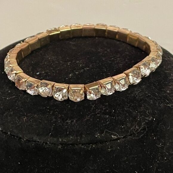 Retro-1990s-8” silver tone and clear crystal stackable stretch bracelet - Picture 1 of 5